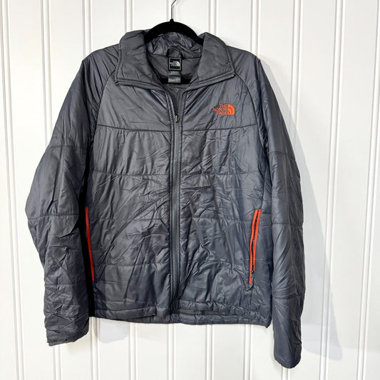 THE NORTH FACE Jacket Men Size M Outdoor TNF Puffer Full Zip Grey Red Collared