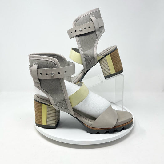 SOREL Sandals Women Size 9.5 Addington Cuff Block Heel Dove Grey Ankle Strap