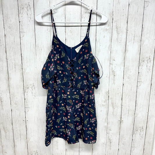 EVERLY Romper Women Size M Off Shoulder Mini V Neck Blue Floral Summer Casual