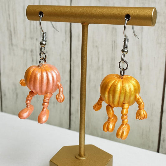 3D Printed Pumpkin Earrings – Cute Fall Sitting Pumpkins for Halloween or Autumn