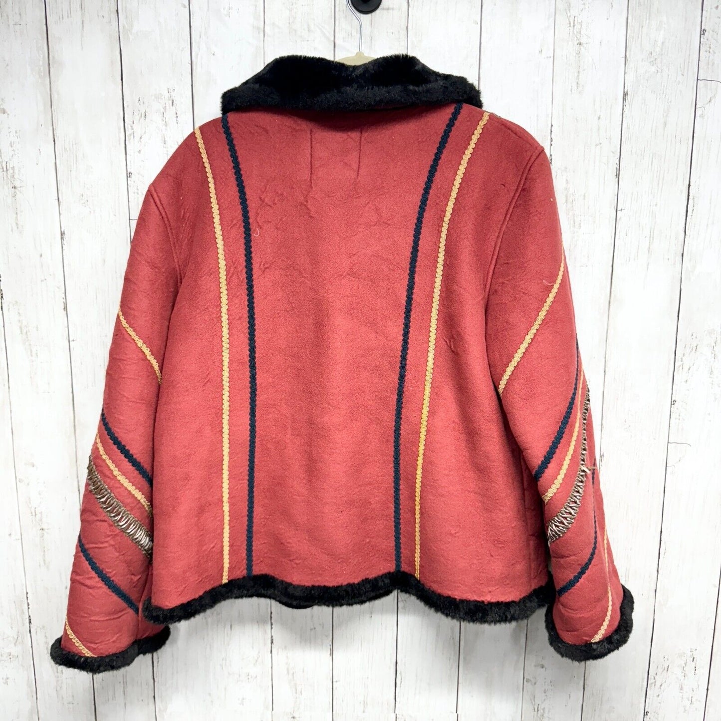 Tally Ho Jacket Women Size M Vintage Faux Sued Zip Up Stitched Boho Fur Down