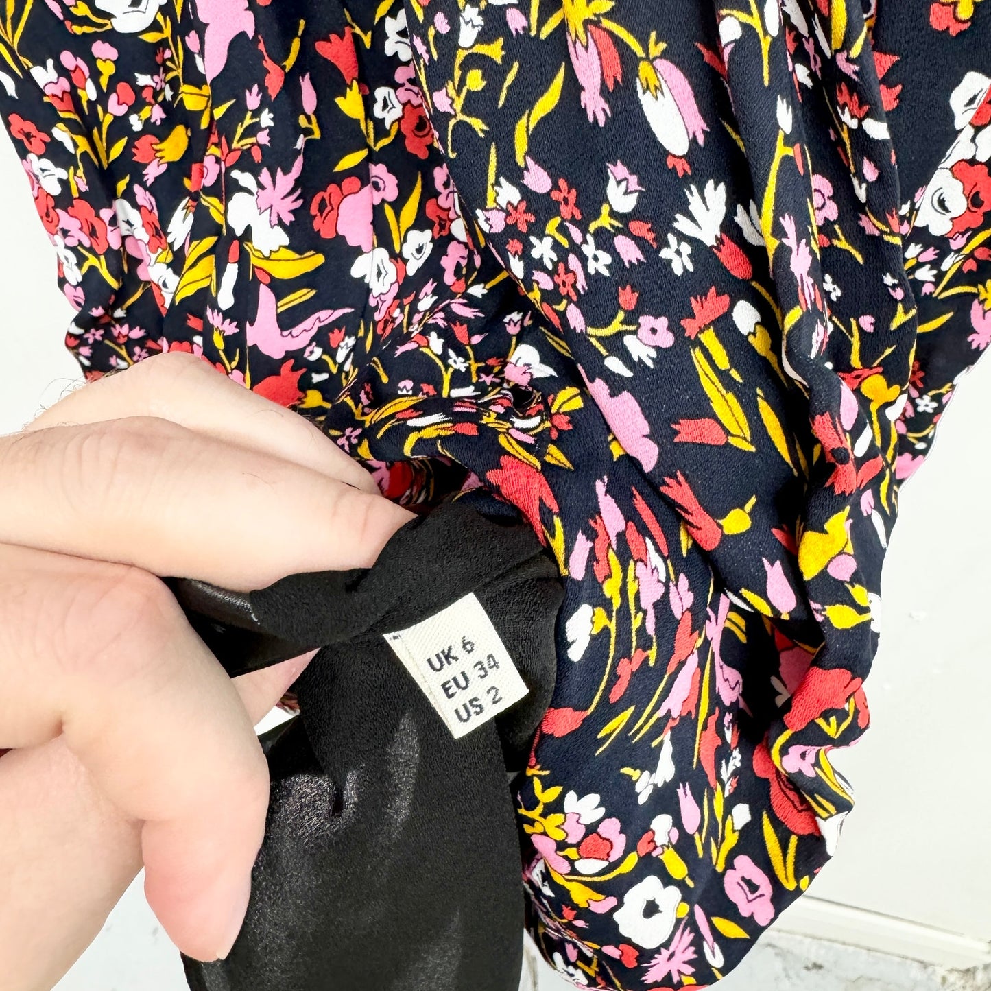 Whistles Women Navy Multicolored Floral Printed 3/4 Sleeve Mini Dress Sz 2
