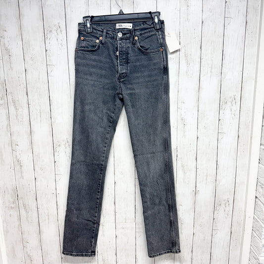 Zara Pants Women Size 2 Washed Black High Rise Straight Denim Jeans Button Fly