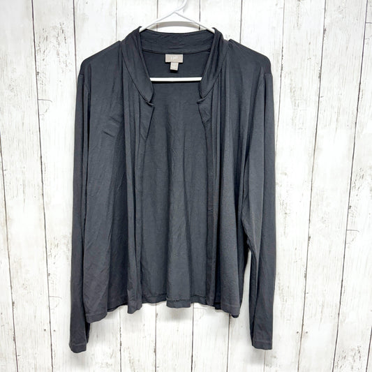 J Jill Wearever Women Long Cardigan Sweater Large Long Sleeve Open Knit Black