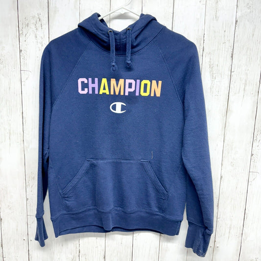 CHAMPION Hoodie Women Size Small Blue Open Pocket Cotton Logo Pastel Casual Fit