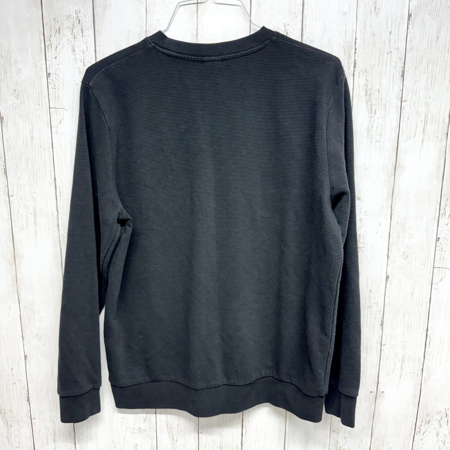 H&M Crewneck Mens Large Ribbed Black Long Sleeve Textured Crew Gathered Sleeves