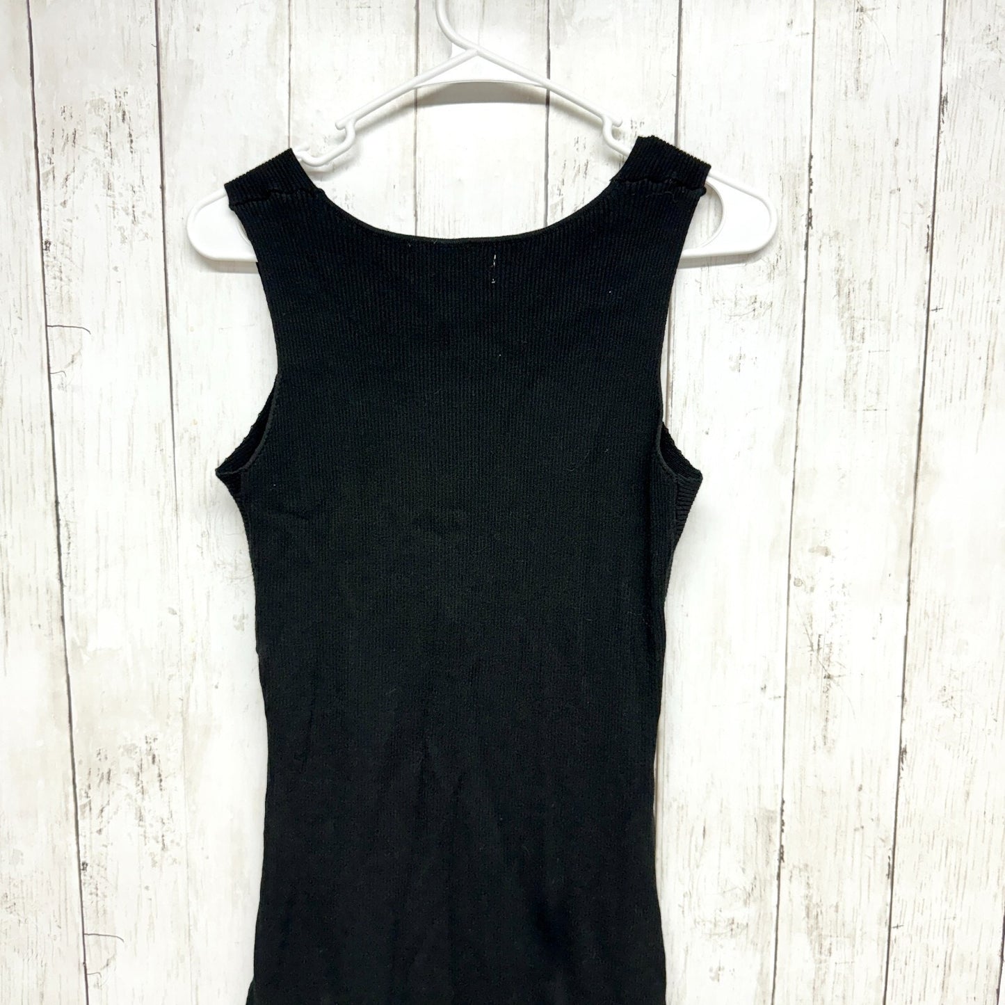 Heartloom Dress Women Size Medium Black Ribbed Vneck Knot Front Sleeveless Midi