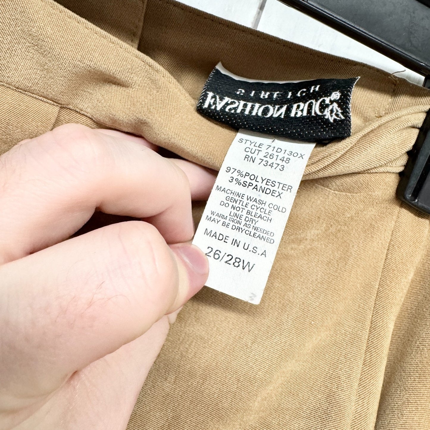 Vintage Fashion Bug Skirt Women Size 26/28W Tan Button Front Stretch Midi Pocket