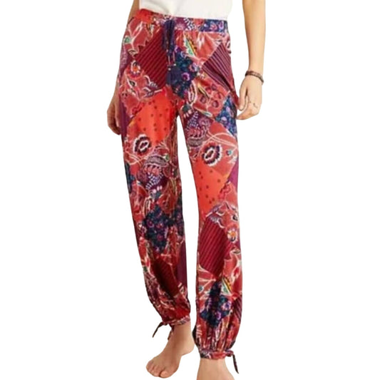 Anthropologie Sz S Maelynn Fluid Harem Joggers Boho Balloon Bottom Tie Hem Red