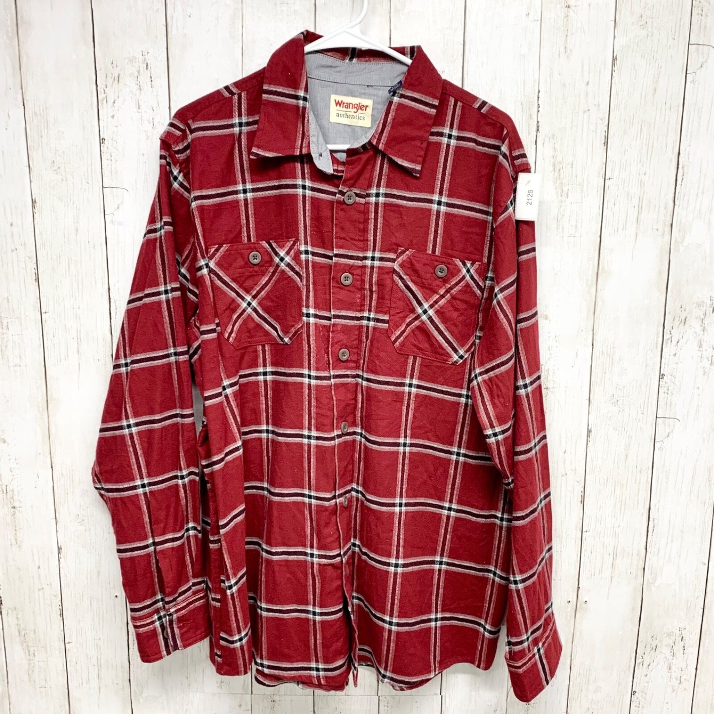 Wrangler Shirt Mens Size Large Button Down Collared Front Pockets Plaid Red