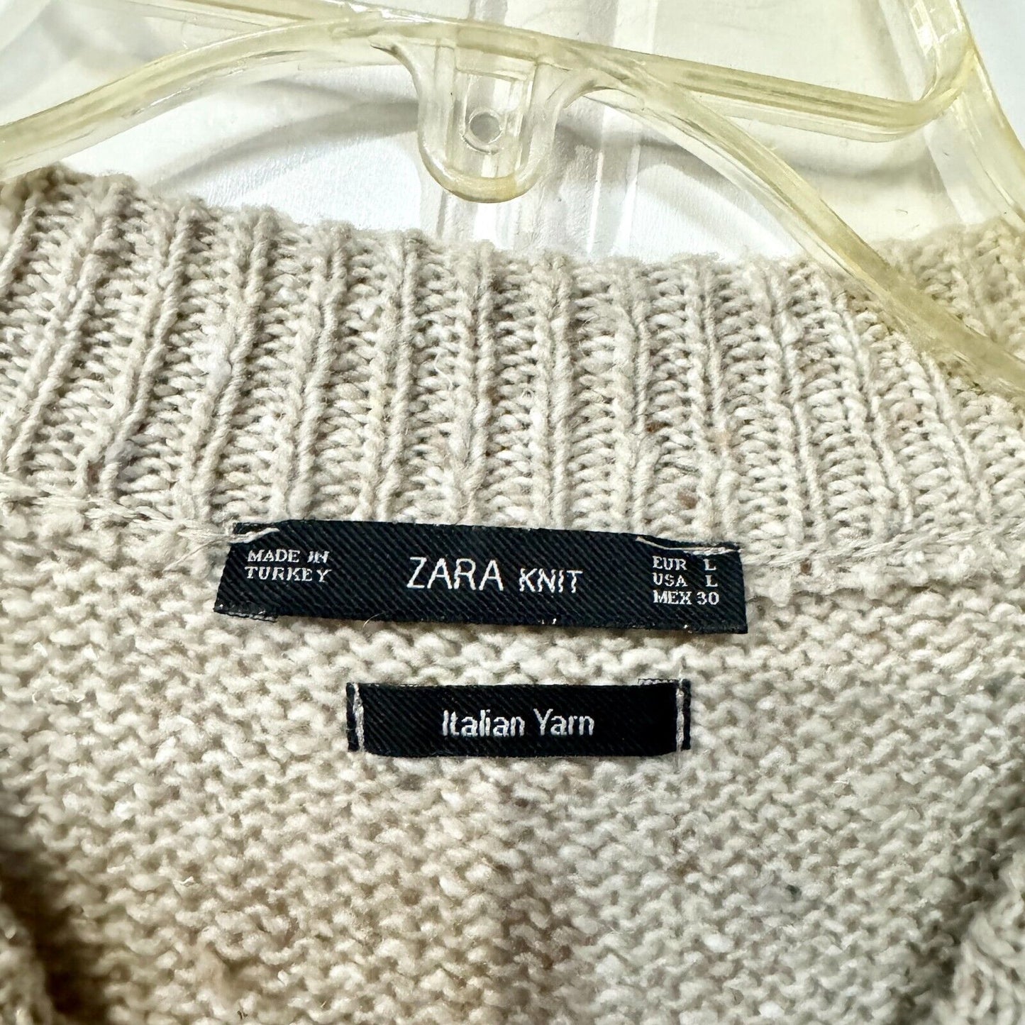 Zara Dress Cable Knit Crewneck Long Sleeve Slit Front Italian yarn Size L