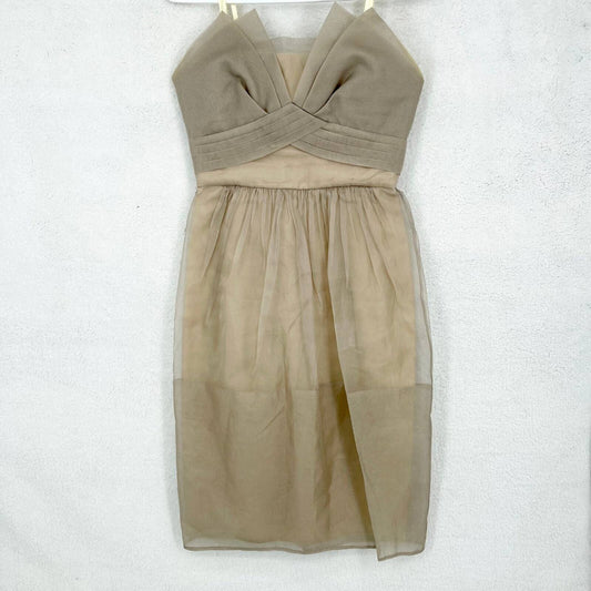 BCBGMAXAZRIA Runaway Silk Strapless Organza Cream Mini Dress Size 2