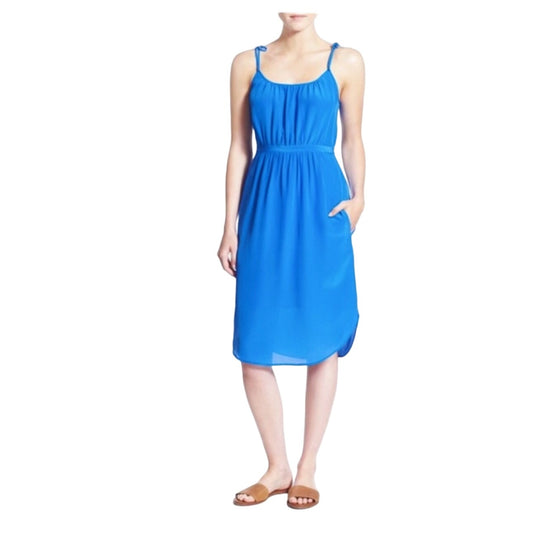 Madewell Women Blue Silk Spaghetti Strap Ruffled Sundress w Pockets Dress 6