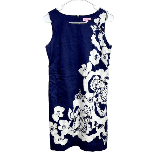 Lilly Pulitzer Women Blue & White Floral Mini Sleeveless Dress Size 4