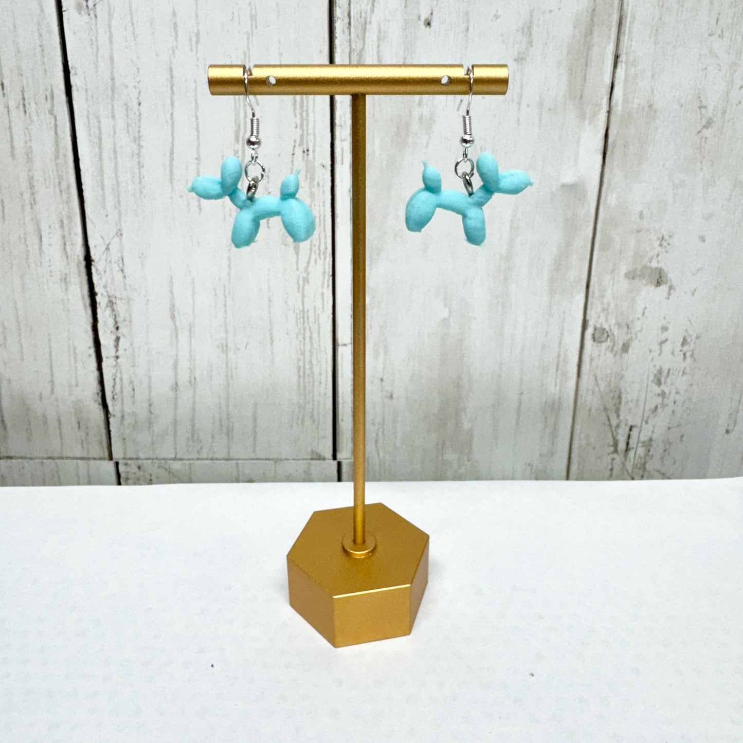 3D Printed Blue Balloon Dog Dangle Earrings Unique Design Fun Fashion Accessory