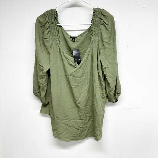 Torrid Top Womens 0 Large Gauze Keyhole Peasant Puff Sleeve Blouse Green New
