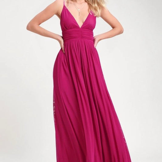 Lulu's NWT Women's Queen of the Evening Magenta Maxi Evening Dress - Size Medium