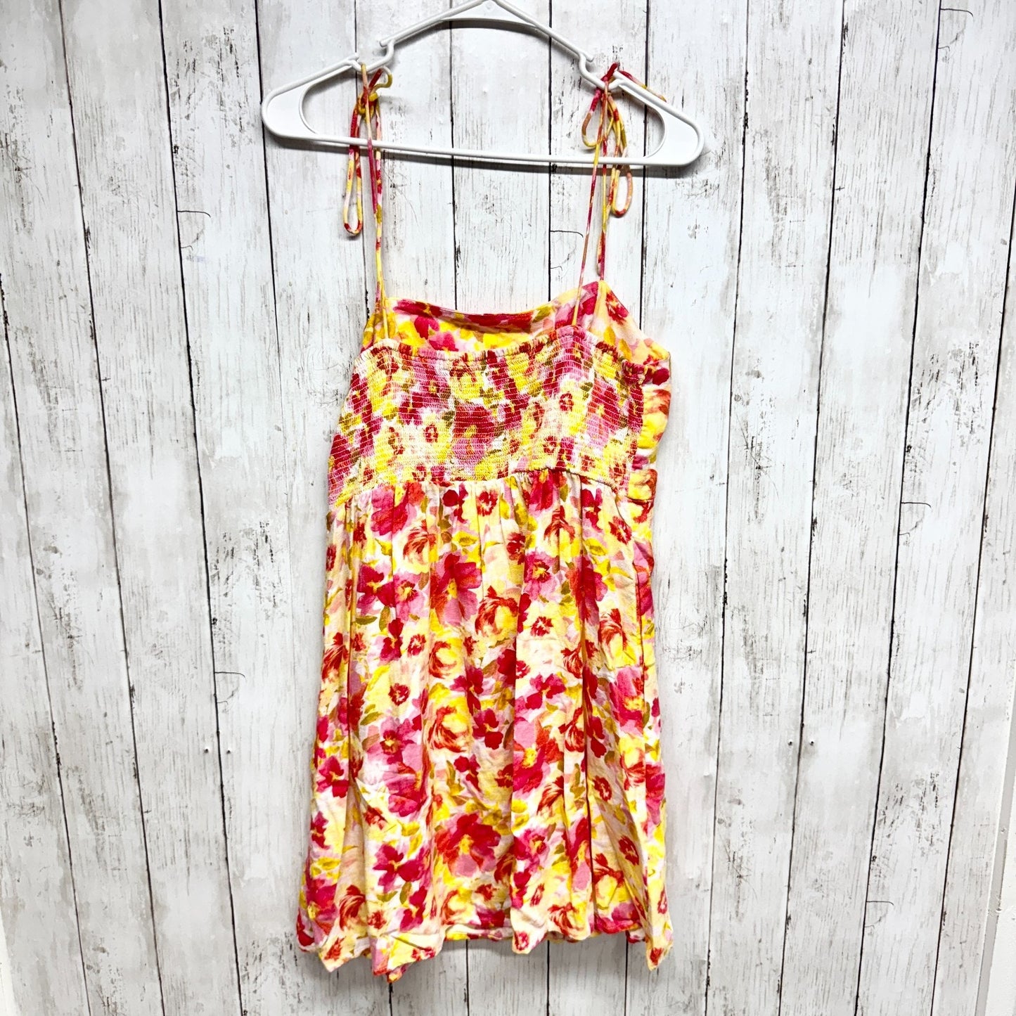 Old Navy Dress Women Size Medium Multicolor Floral Smocked Linen Sleeveless Mini