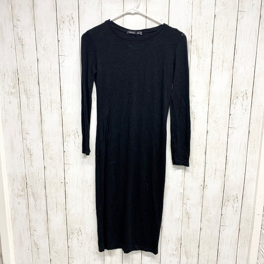 Bershka Dress Women Size Small Crewneck Long Sleeve Midi Black Evening Business