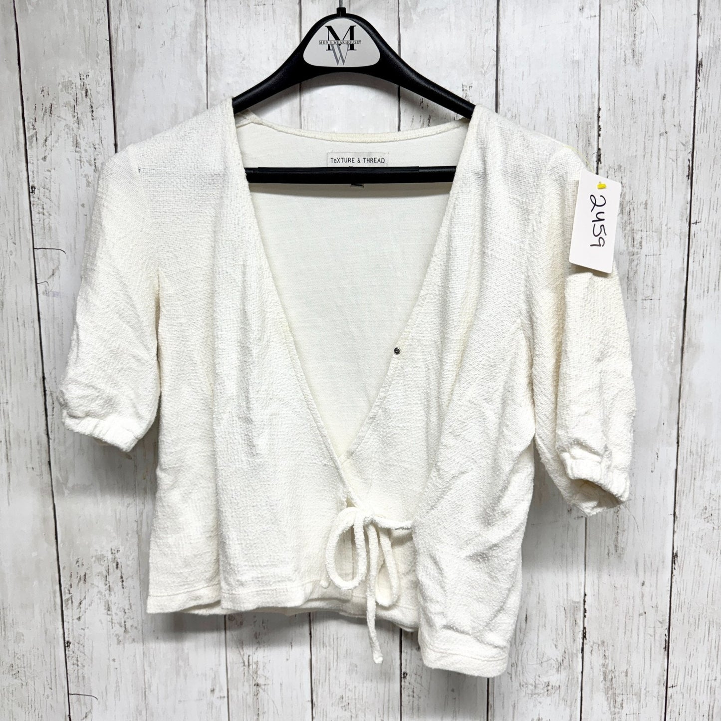 Madewell Texture & Thread Top Women Size XXS Ivory Wrap Tie Short Sleeve Blouse