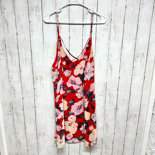 LULU'S Dress Women XL Red Spaghetti Strap Floral Sundress Criss-Cross Back