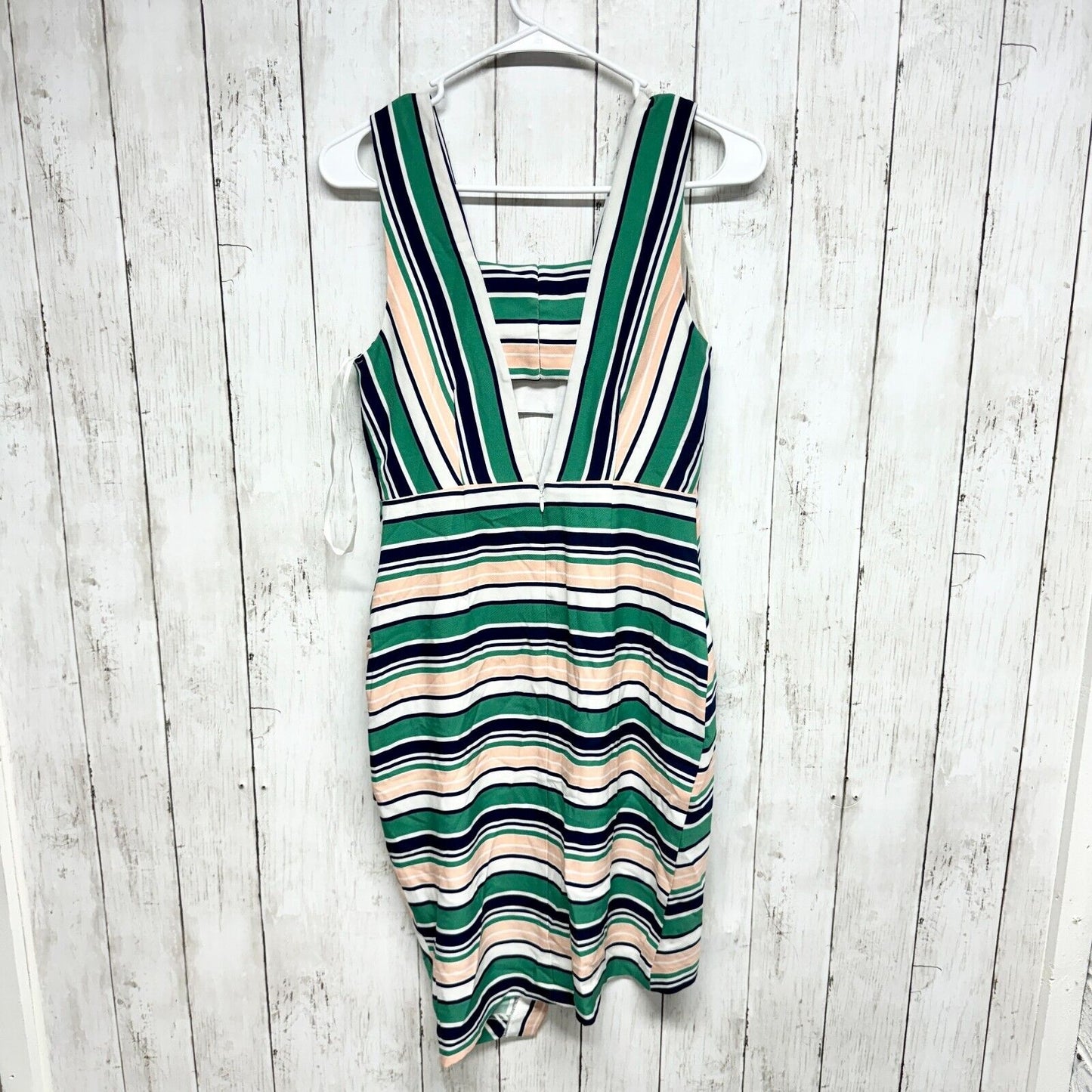 J.O.A. Dress Women Size Small Green/Ivory Striped Asymmetrical Mini Sleeveless