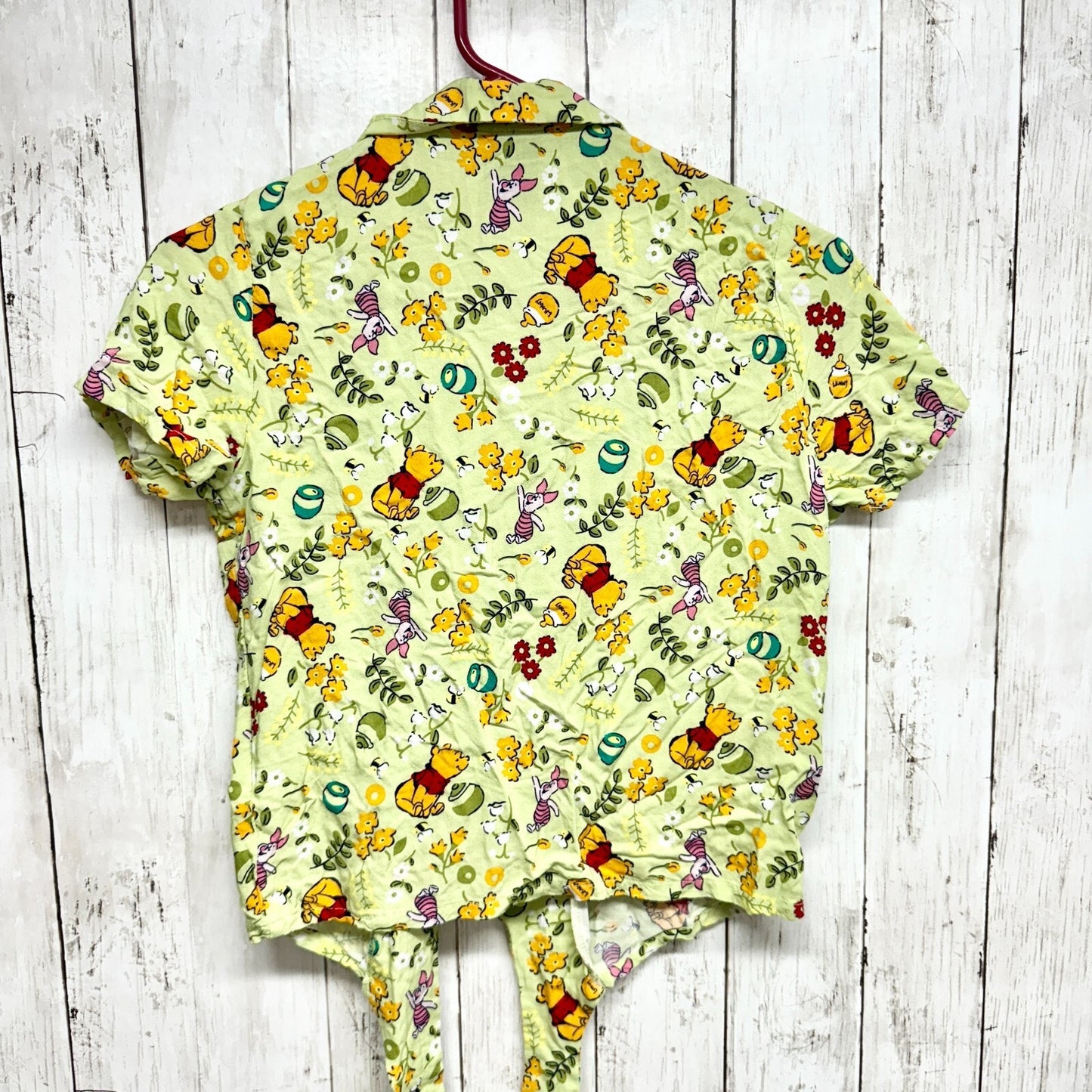 Disney Winnie SM The Pooh Cottagecore Floral Tie-Front Girls Woven Button-Up