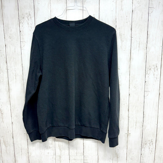 H&M Crewneck Mens Large Ribbed Black Long Sleeve Textured Crew Gathered Sleeves