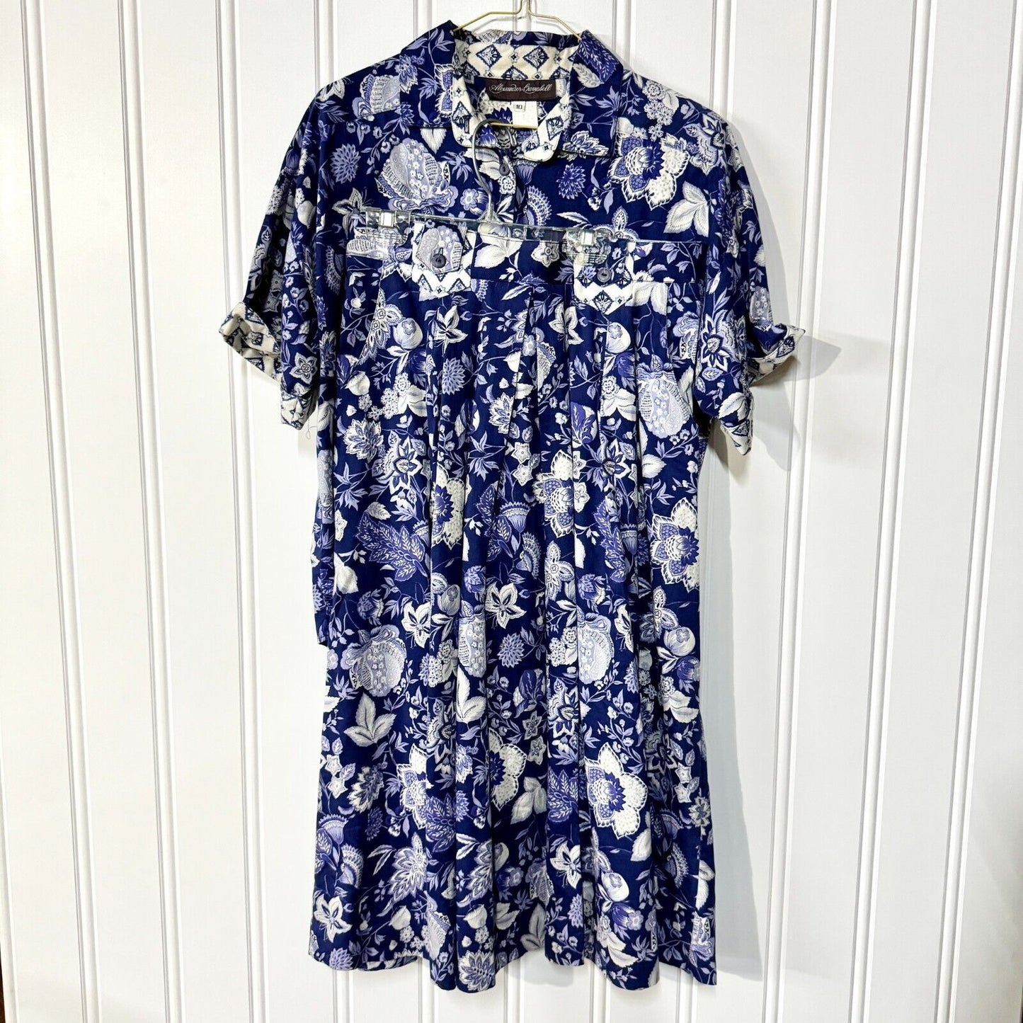 VTG Alexander Campbell 2 Piece Blue Button Down Top & Skirt Set Floral Collared