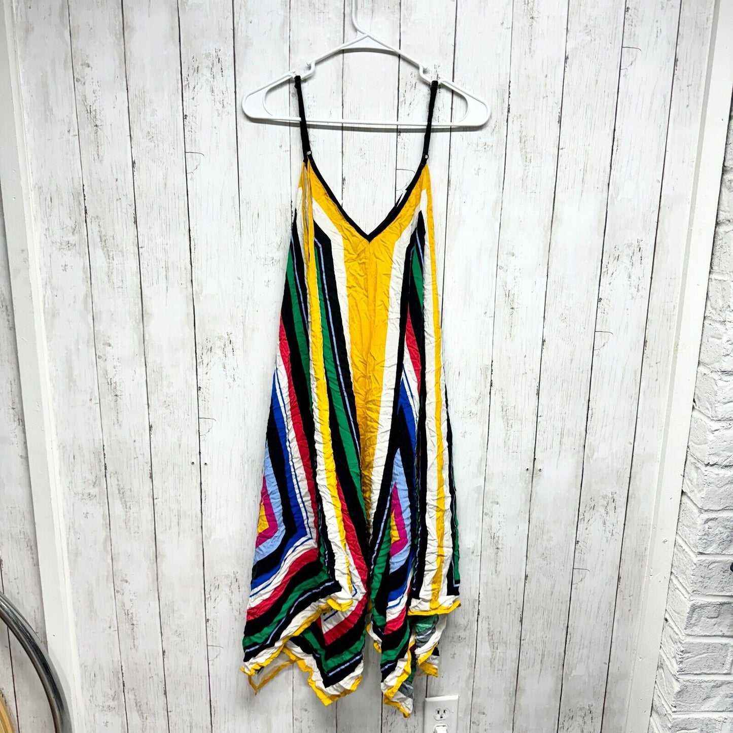Vintage Y2K Women’s SZ S Jealous Tomato Shark Hem Sun Dress Striped Boho Tribal