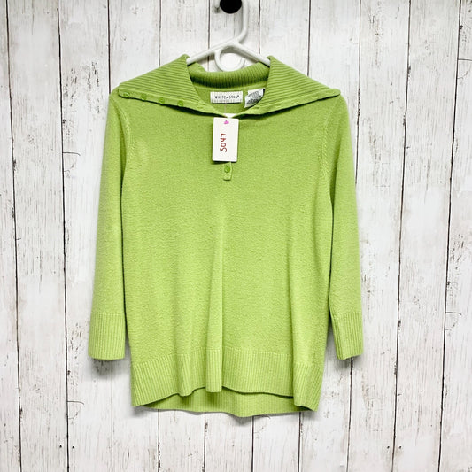Vintage White Stag Sweater Women Sz Small Green Collared Button Front 3/4 Sleeve