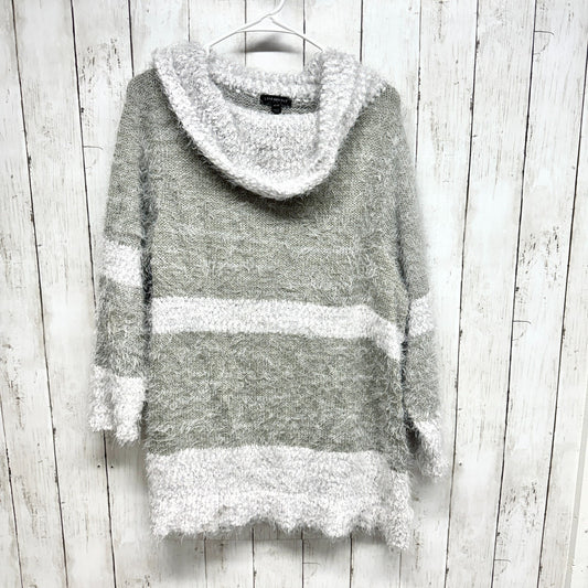 Lane Bryant Sweater Women 18/20 Fuzzy Eyelash Cowl Neck Gray Striped Pullover