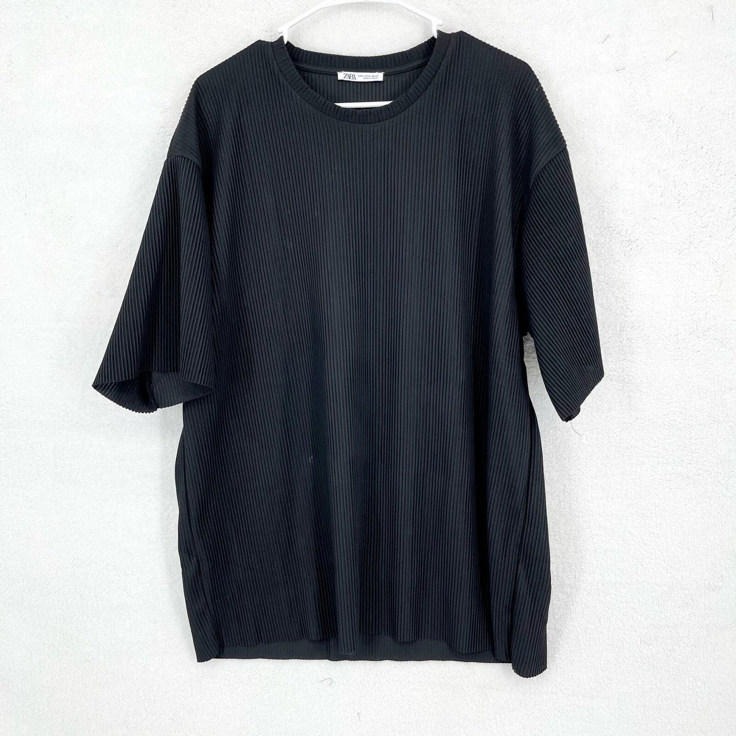 ZARA Tunic Women Size XL Oversized Ribbed Short Sleeve Crewneck Shirt Dress