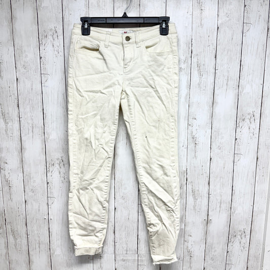 Vineyard Vines Pants Women Size 2 Ivory High Rise Skinny Jeans Raw Hem 5-Pocket
