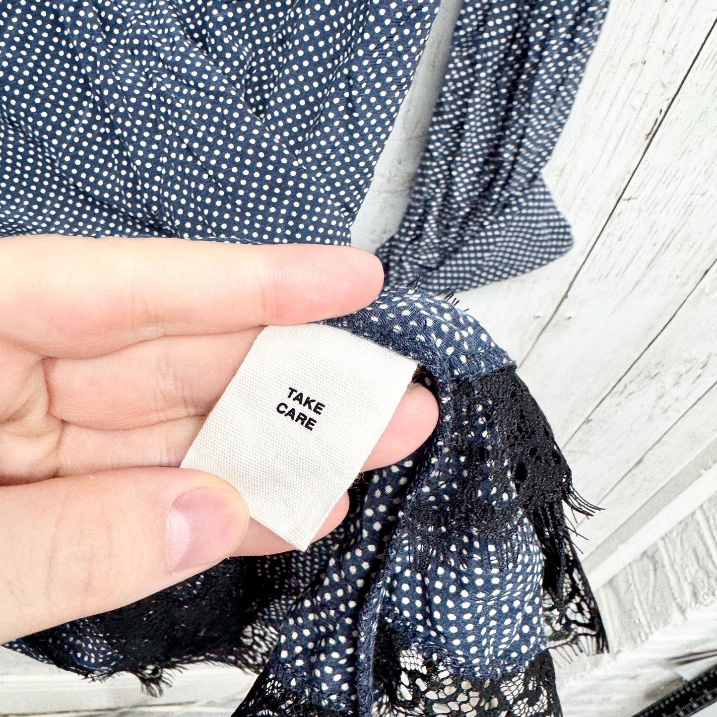 Avec Les Filles Dress Women Size Large Polka Dot Lace Trim Long Sleeve Mini Zip