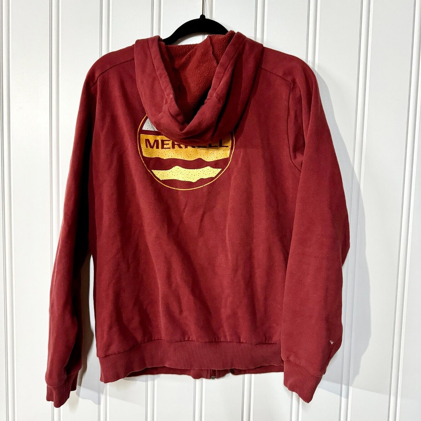 MERRELL Sweater Women Size Medium Red Full Zip Hooded Graphic Outdoor Cotton
