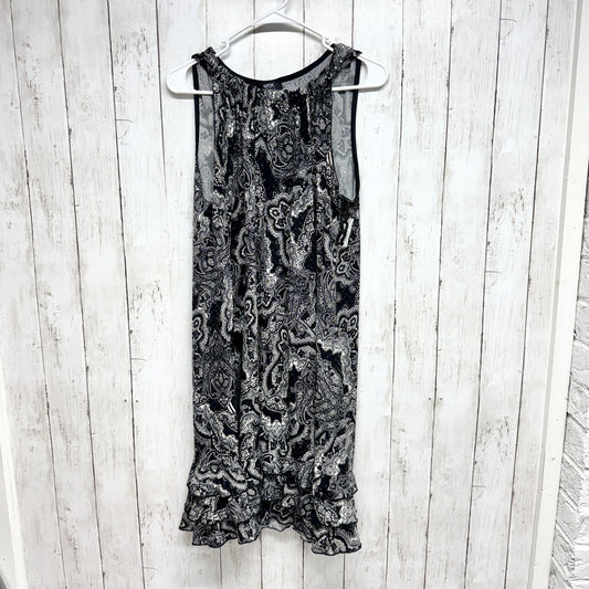 MSK Dress Women 27" Chest Black White Paisley Sleeveless Midi Ruffle Trim Sequin