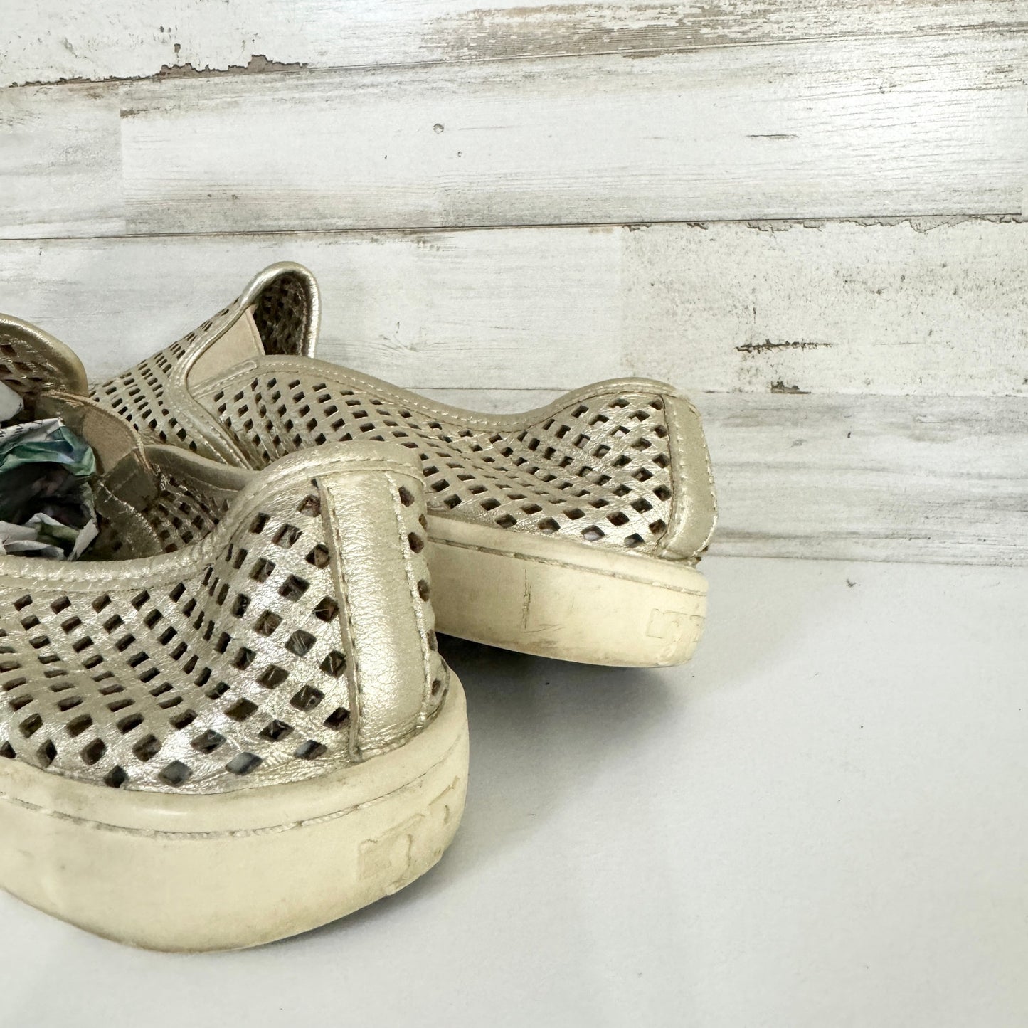 Tory Burch Women Jesse Gold Metallic Leather Perforated Slip On Sneaker Size 8.5
