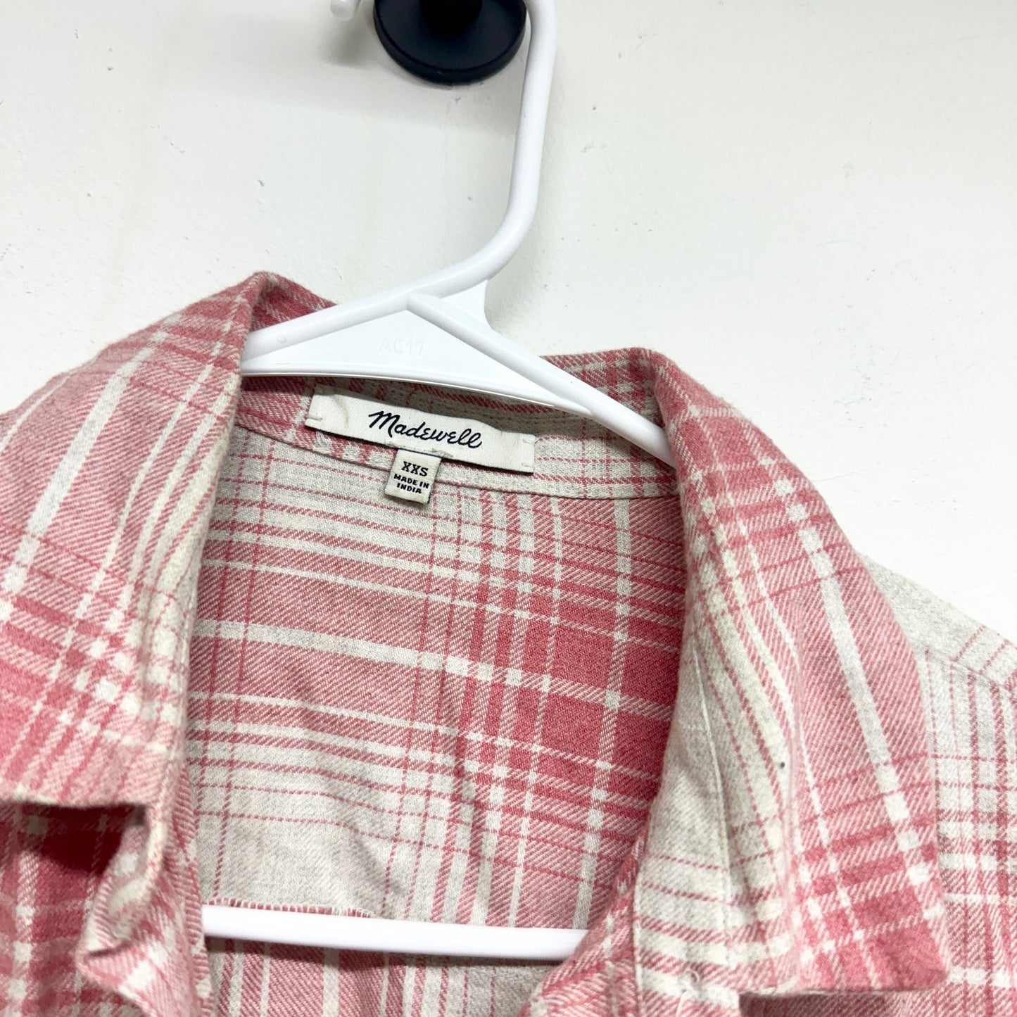 Madewell Pink & Cream Plaid Flannel Sunday Button Up Shirt with Pockets Size XXS
