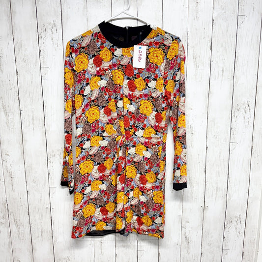 Zara Trafaluc Dress Women Size Medium Multicolor Floral Pleated Long Sleeve Mini