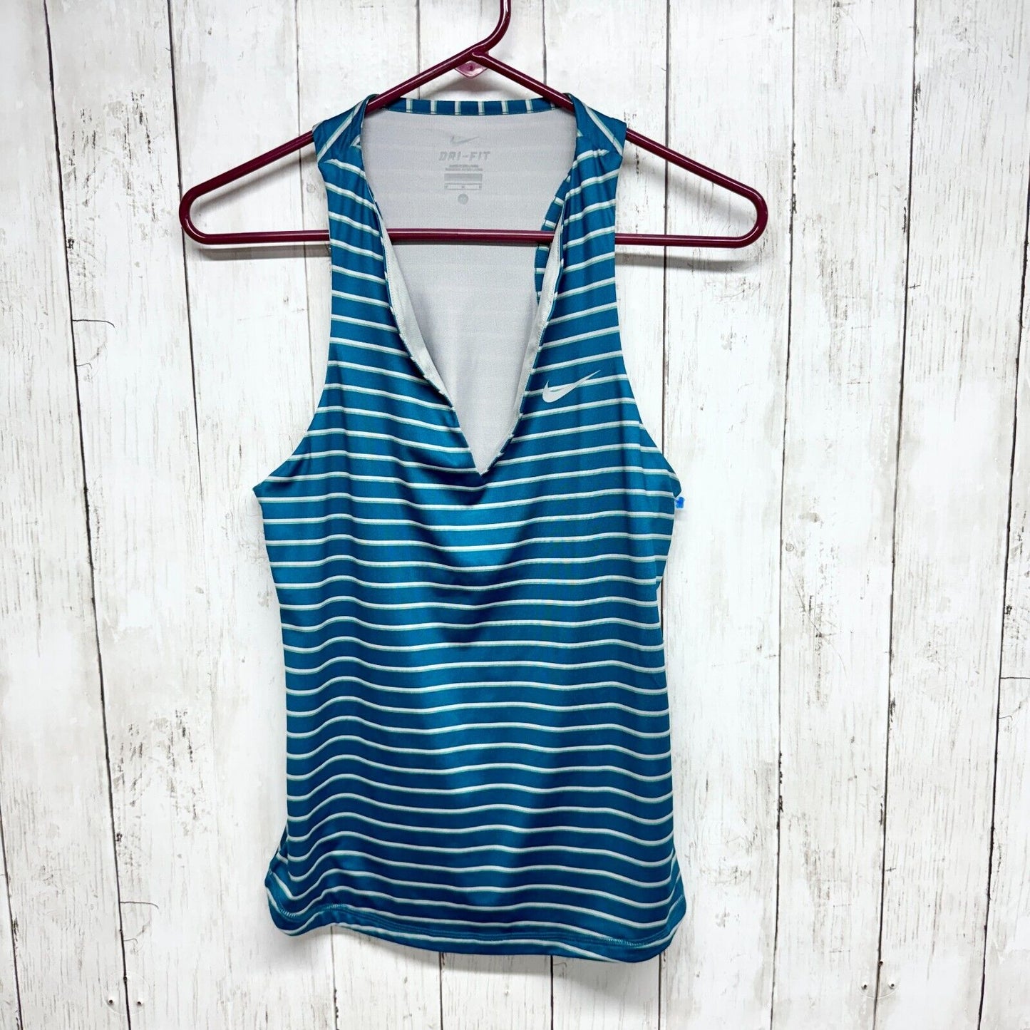 NIKE Tank Top Women Size Medium Stripe Pure Diffused Jade/Matte Silver Atheltic