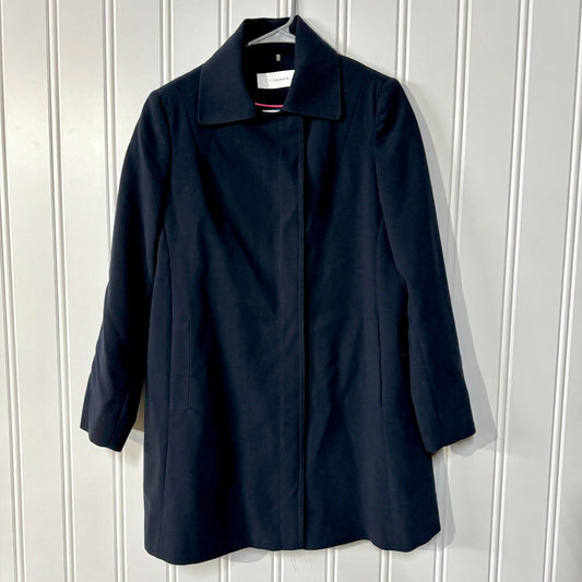 TAHARI Jacket Women Size M Button Down Navy Blue Pleated Collared Polyester