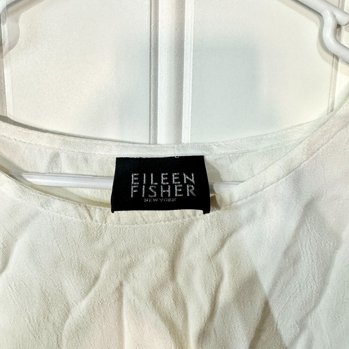 Vintage 2000 Eileen Fisher Round Neck Long Sleeve Rayon Blouse White Large