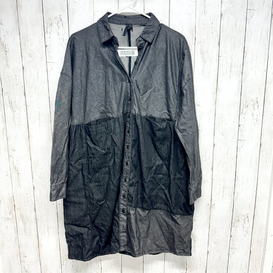 TopShop Boutique Jacket Women Sz 2 Black Gray Denim Patchwork Long Button Down
