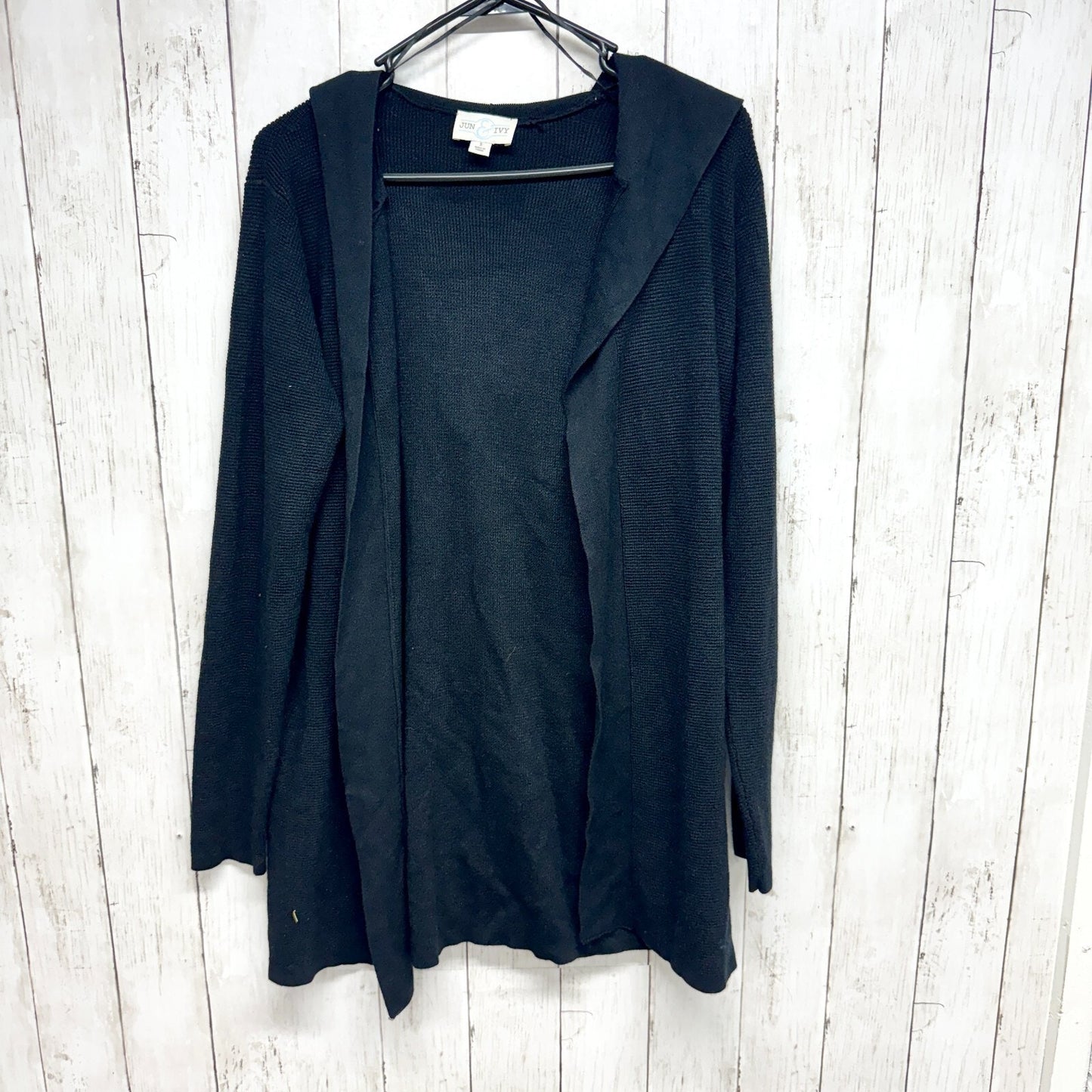 Jun & Ivy Top Women Size Small Black Hooded Long Sleeve Knit Sweater Cardigan