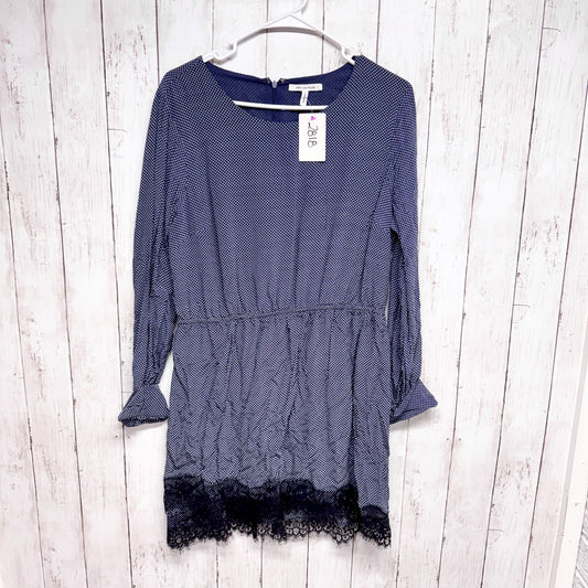 Avec Les Filles Dress Women Size Large Polka Dot Lace Trim Long Sleeve Mini Zip