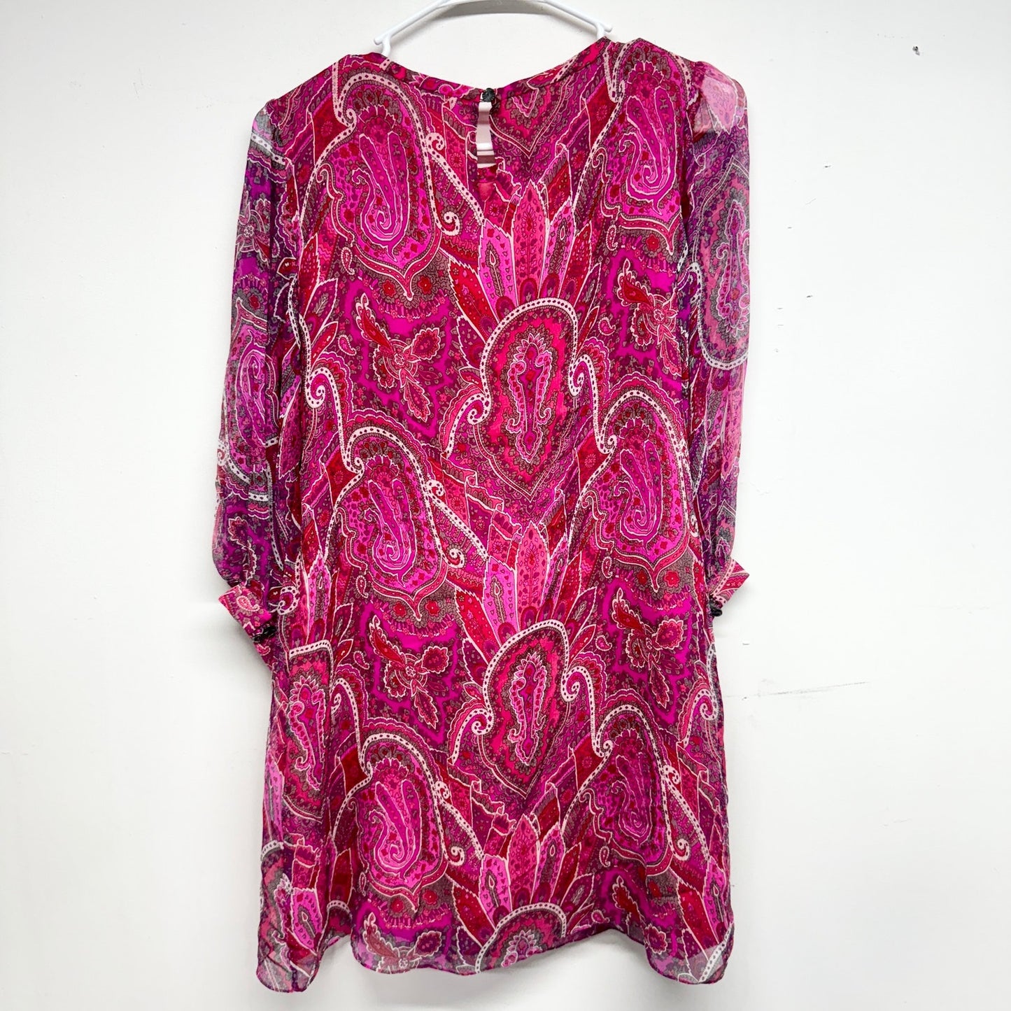 TIBI Women Pink Abstract Long Sleeve Cruved Neckline Mini Dress Size 6