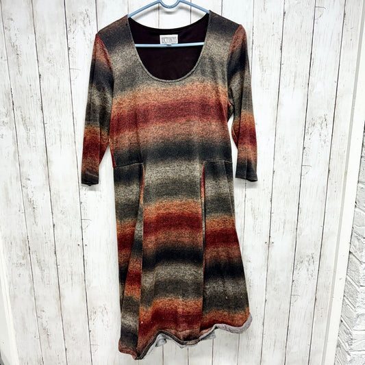 BETHANY Dress Women Size M Long Sleeve Mini Striped A line Mini Brown Pleated