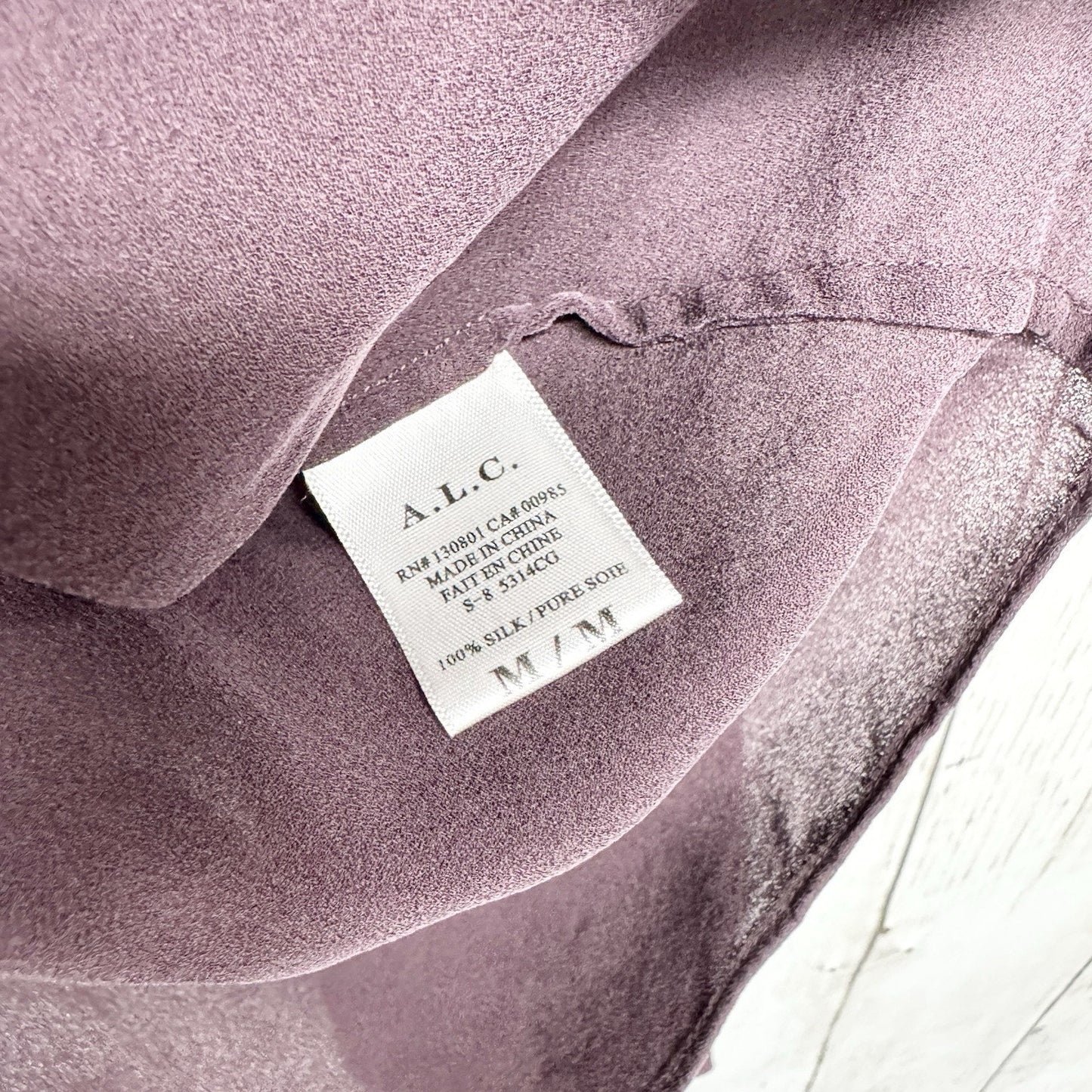 A.L.C Blouse Women Size M Long Sleeve Mock Neck 100% Silk Plum Purple Open Back