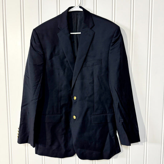 Lauren by Ralph Lauren Suit Jacket 100% Wool Navy Blue Gold Button Size 40S